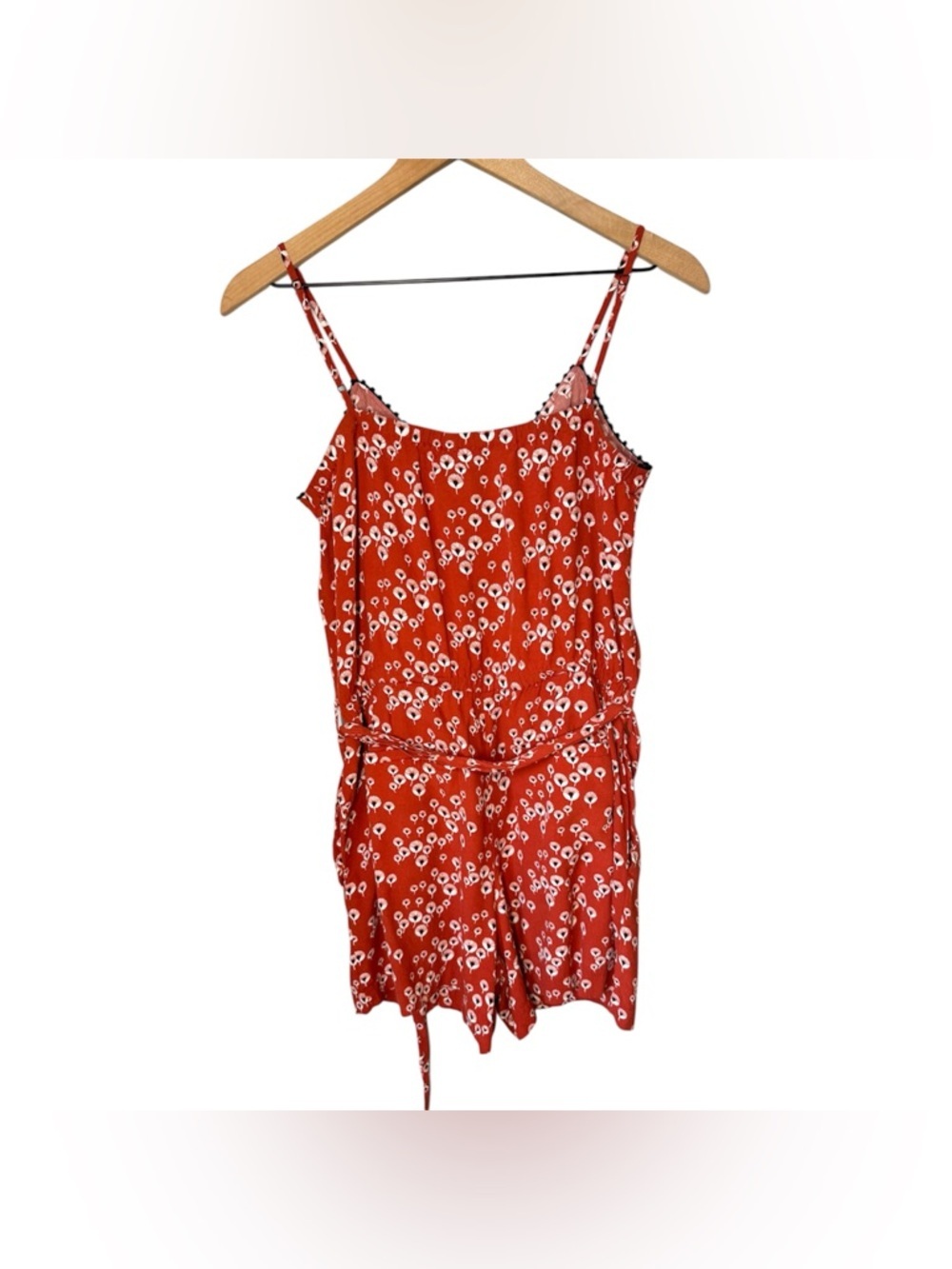 LOFT Burnt Orange Wrap Front Strappy Dandelion Floral Belted Romper Sz S - Picture 3 of 12